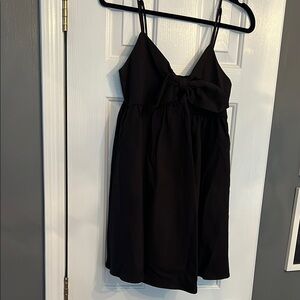 Elegant Black Spaghetti Strap Dress With Bow